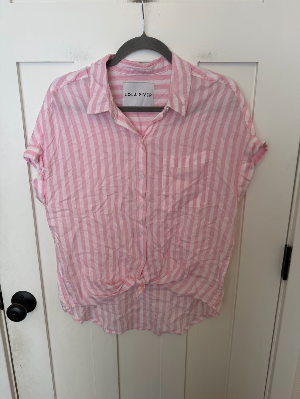 Lola River pink & white striped short-sleeve button-up top size small